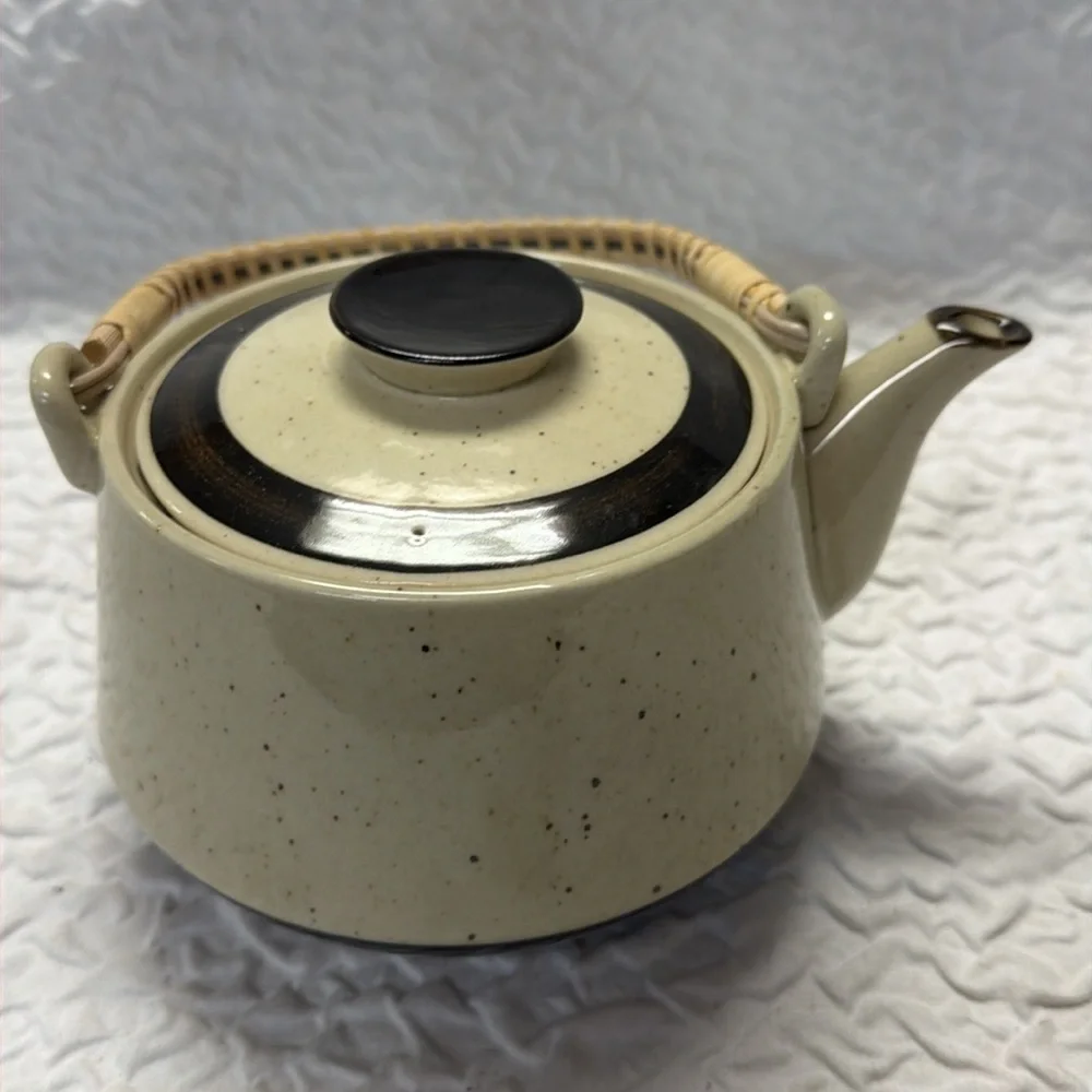 Vintage Floral Ceramic Teapot with Wicker Handle